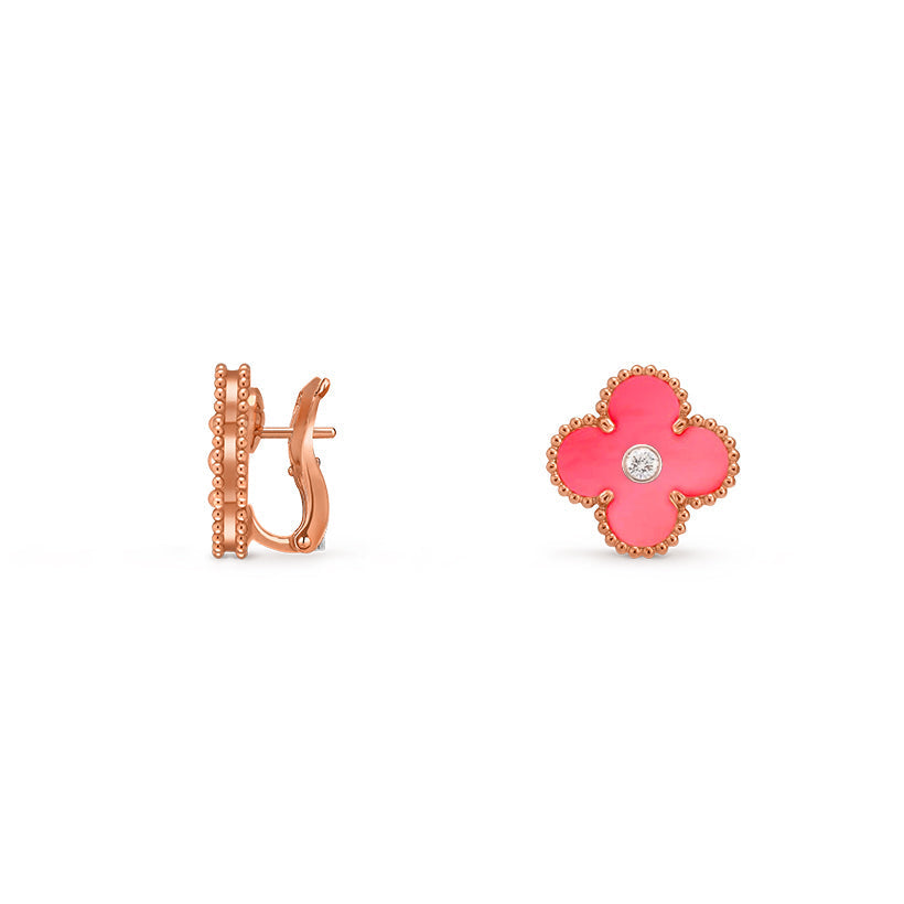 [LunaMar]15MM CLOVER FLOWER STUD EARRINGS DIAMOND-ROSE GOLD COLLECTION