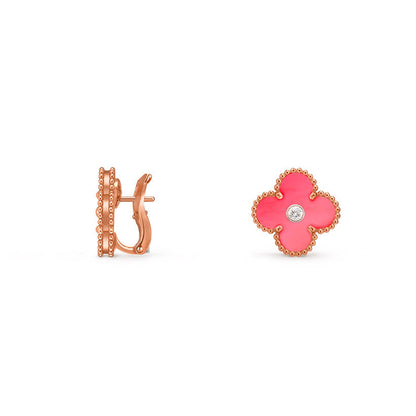 [LunaMar]15MM CLOVER FLOWER STUD EARRINGS DIAMOND-ROSE GOLD COLLECTION