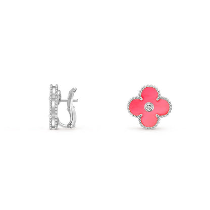 [LunaMar]15MM CLOVER FLOWER STUD EARRINGS DIAMOND-WHITE GOLD COLLECTION