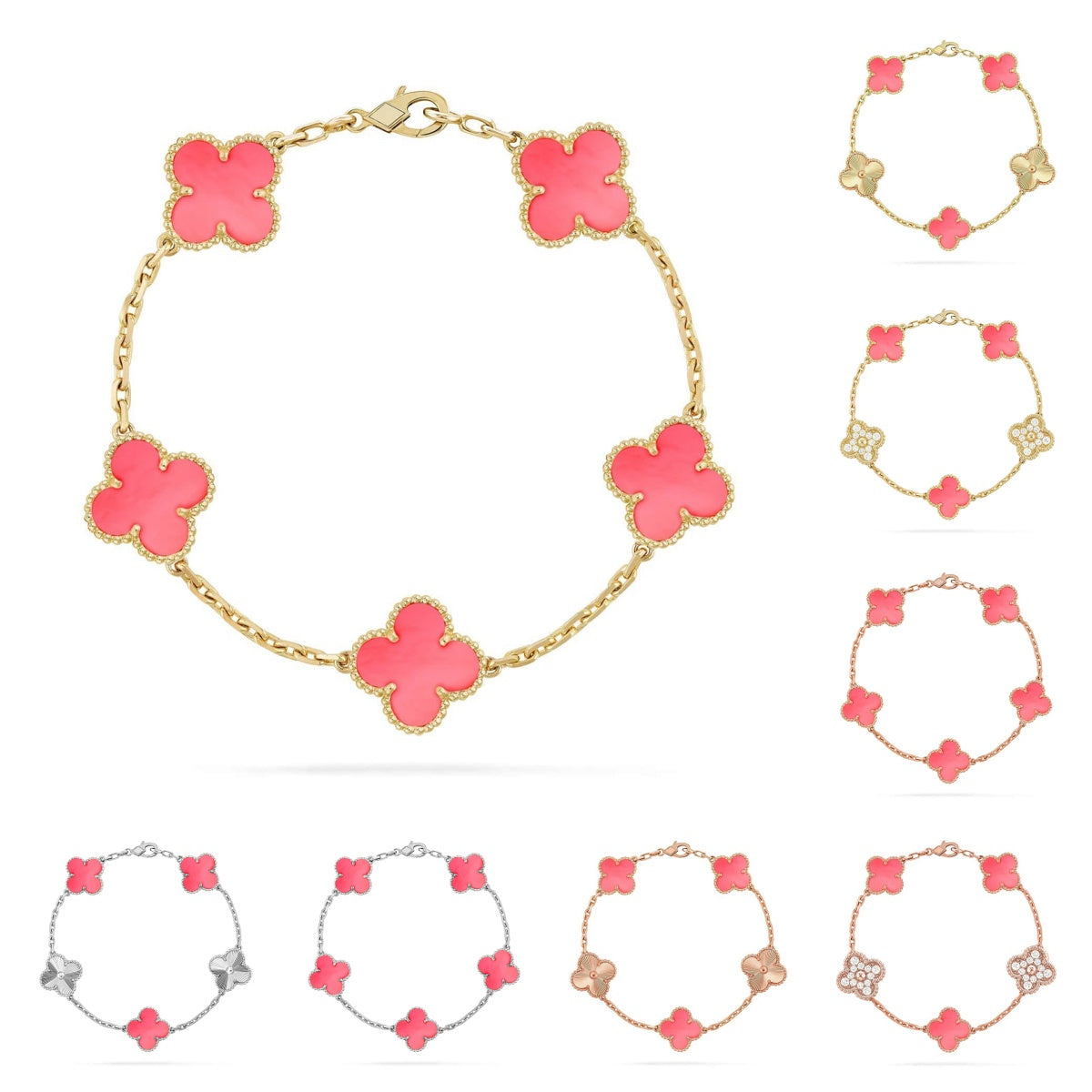 [LunaMar]LUCKY CLOVER 5-MOTIF BRACELET - PINK MOTHER-OF-PEARL COLLECTION