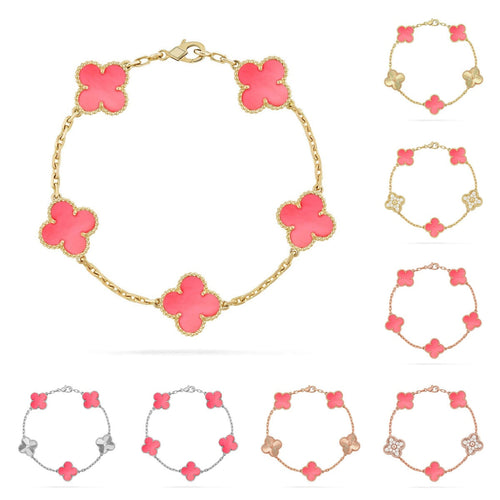 [LunaMar]LUCKY CLOVER 5-MOTIF BRACELET - PINK MOTHER-OF-PEARL COLLECTION