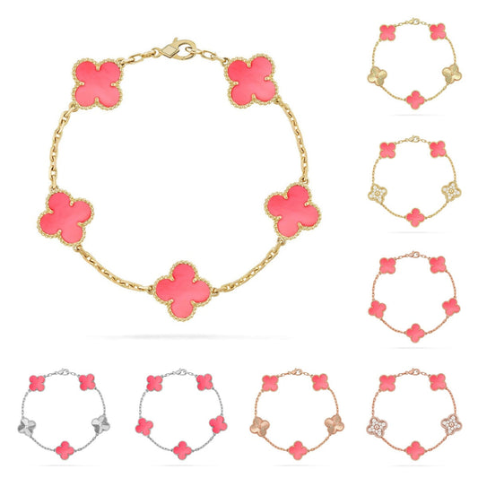 [LunaMar]LUCKY CLOVER 5-MOTIF BRACELET - PINK MOTHER-OF-PEARL COLLECTION
