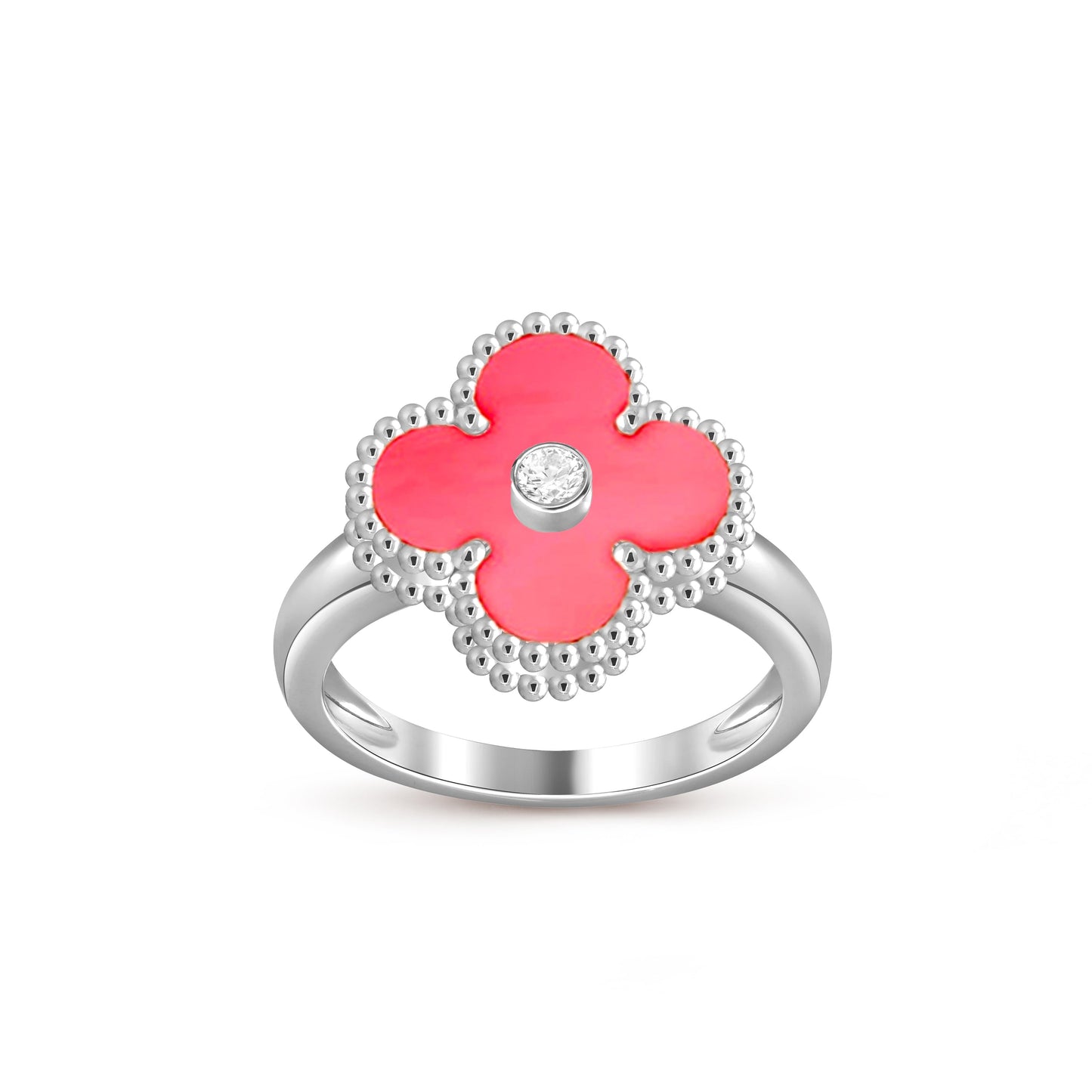 [LunaMar]LUCKY CLOVER DIAMOND-ACCENT WHITE GOLD RING COLLECTION