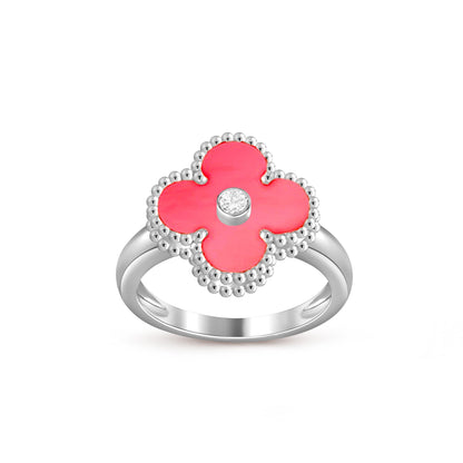 [LunaMar]LUCKY CLOVER DIAMOND-ACCENT WHITE GOLD RING COLLECTION