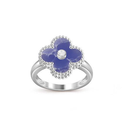 [LunaMar]LUCKY CLOVER DIAMOND-ACCENT WHITE GOLD RING COLLECTION