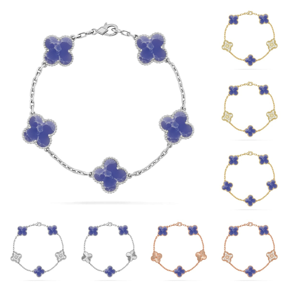[LunaMar]LUCKY CLOVER 5-MOTIF BRACELET - BLUE LARIMAR COLLECTION
