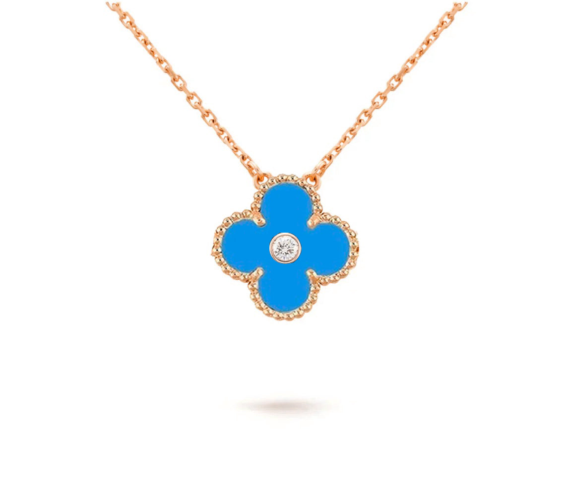 [LunaMar]15MM CLOVER FLOWER DIAMOND PENDANT NECKLACE COLLECTION
