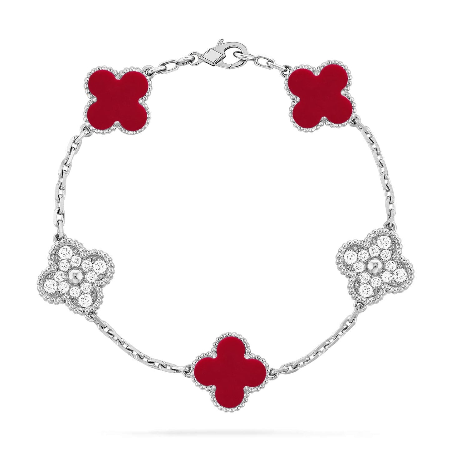 [LunaMar]LUCKY CLOVER 5-MOTIF BRACELET - RED CARNELIAN COLLECTION