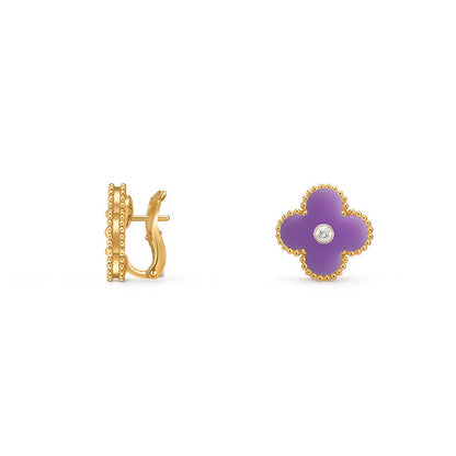 [LunaMar]15MM CLOVER FLOWER STUD EARRINGS DIAMOND-GOLD COLLECTION
