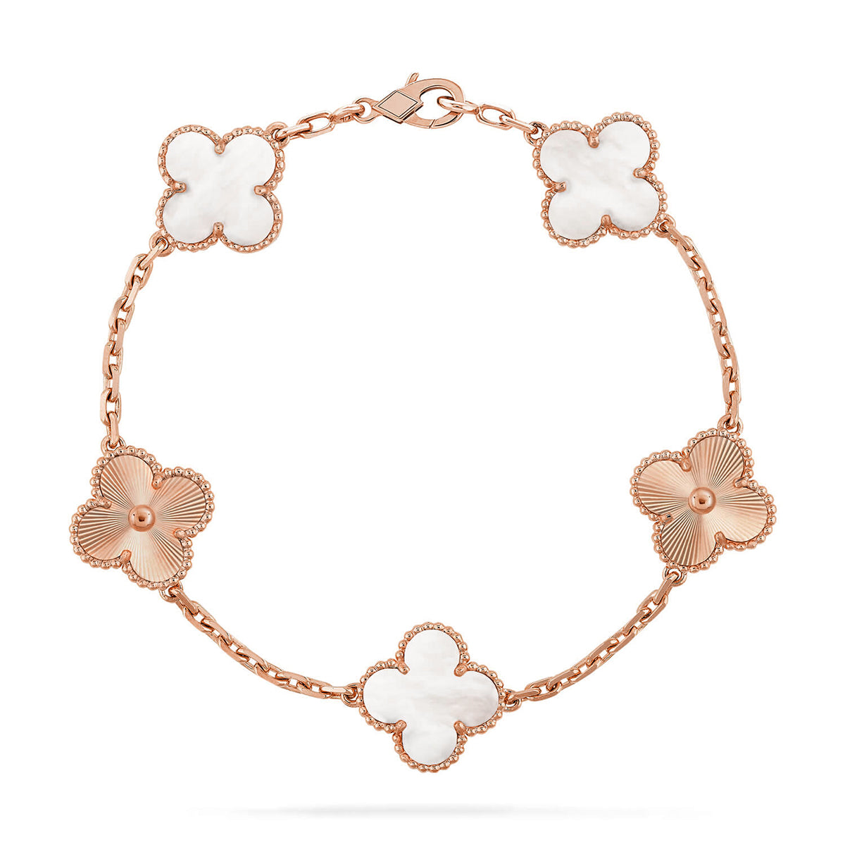 [LunaMar]LUCKY CLOVER 5-MOTIF BRACELET - WHITE MOTHER-OF-PEARL COLLECTION