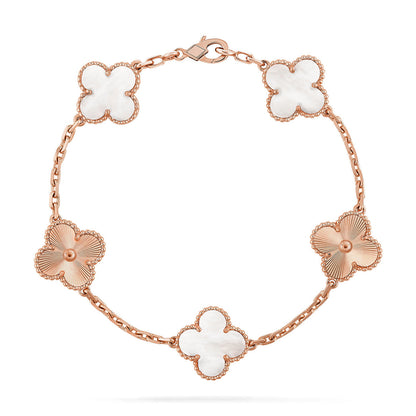 [LunaMar]LUCKY CLOVER 5-MOTIF BRACELET - WHITE MOTHER-OF-PEARL COLLECTION