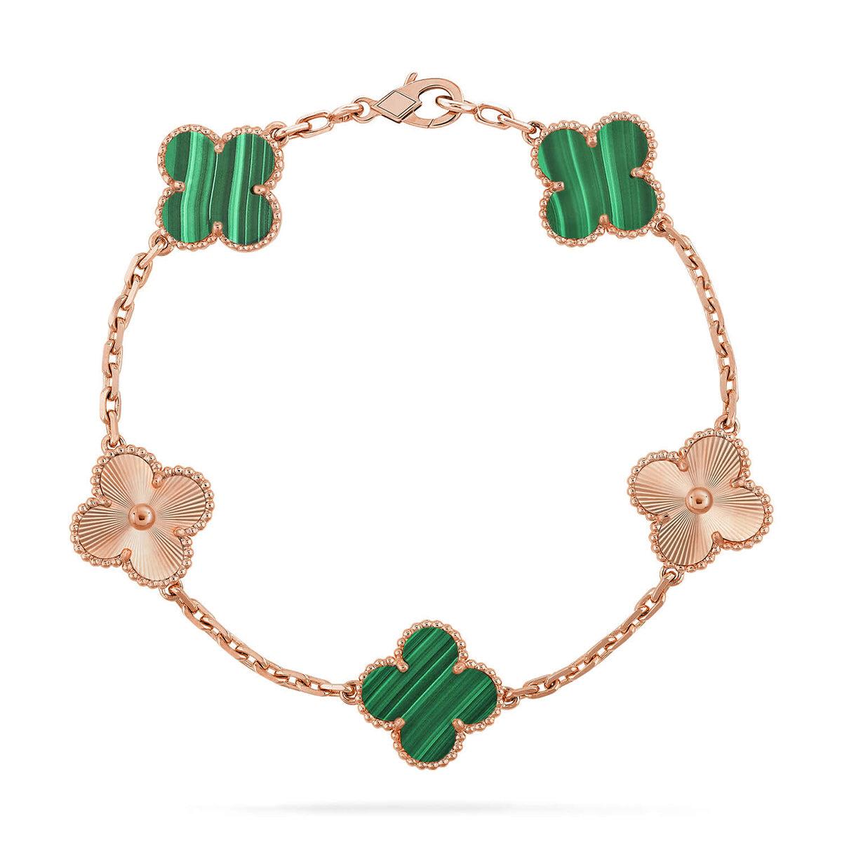 [LunaMar]LUCKY CLOVER 5-MOTIF BRACELET - MALACHITE COLLECTION
