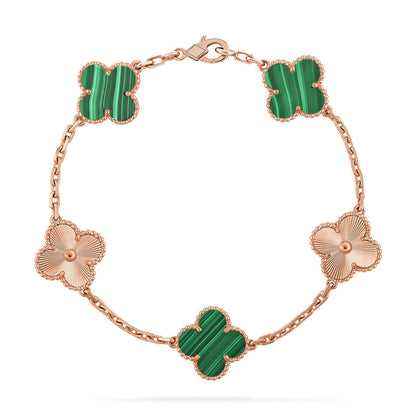 [LunaMar]LUCKY CLOVER 5-MOTIF BRACELET - MALACHITE COLLECTION