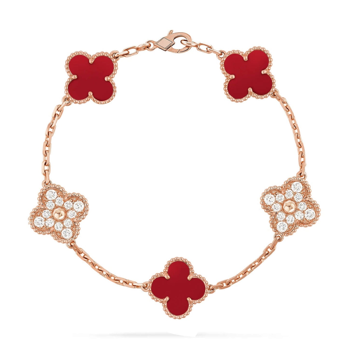 [LunaMar]LUCKY CLOVER 5-MOTIF BRACELET - RED CARNELIAN COLLECTION