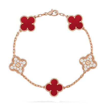 [LunaMar]LUCKY CLOVER 5-MOTIF BRACELET - RED CARNELIAN COLLECTION