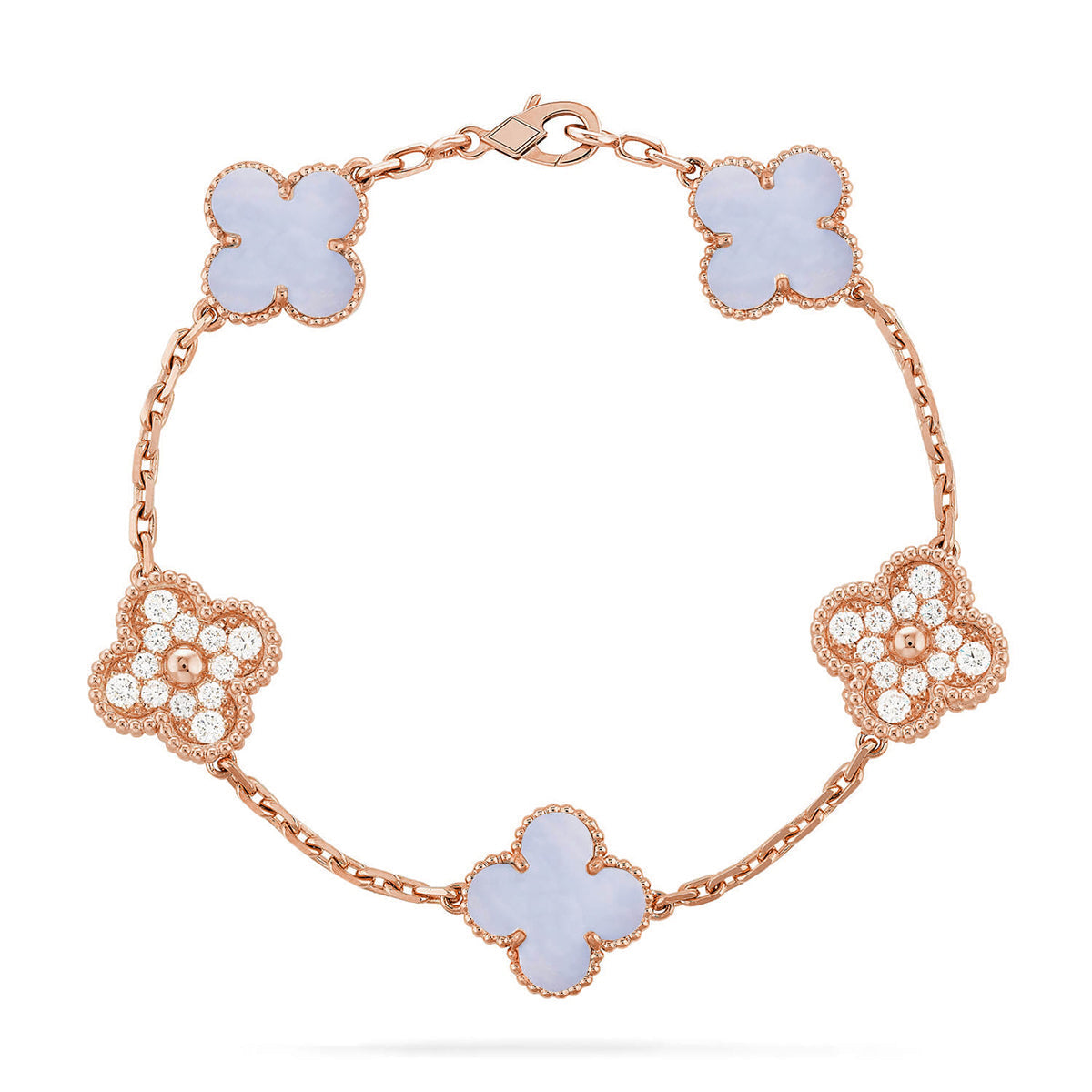 [LunaMar]LUCKY CLOVER 5-MOTIF BRACELET - PURPLE CHALCEDONY COLLECTION