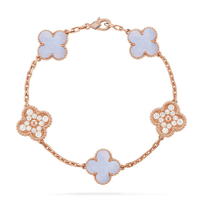 [LunaMar]LUCKY CLOVER 5-MOTIF BRACELET - PURPLE CHALCEDONY COLLECTION