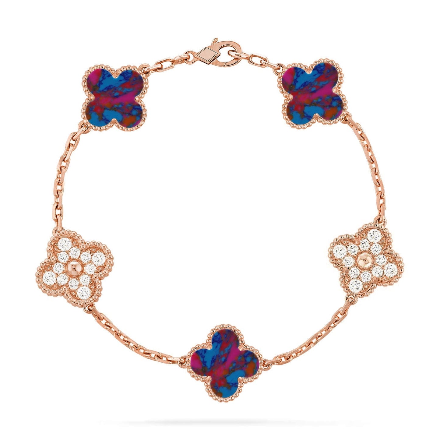 [LunaMar]LUCKY CLOVER 5-MOTIF BRACELET - MULTI-GEM COLLECTION