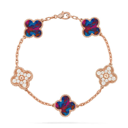 [LunaMar]LUCKY CLOVER 5-MOTIF BRACELET - MULTI-GEM COLLECTION