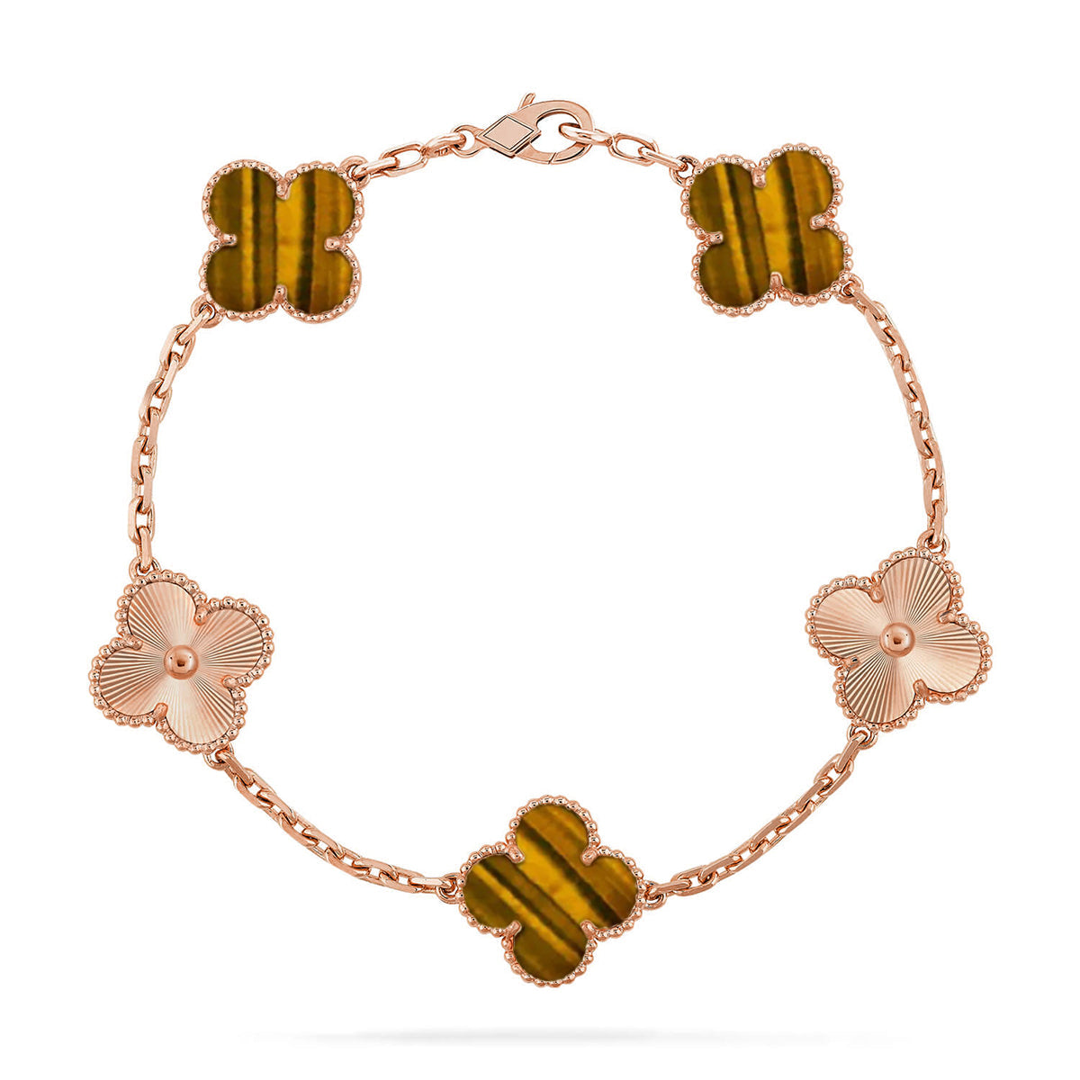[LunaMar]LUCKY CLOVER 5-MOTIF BRACELET -  TIGER’S EYE COLLECTION