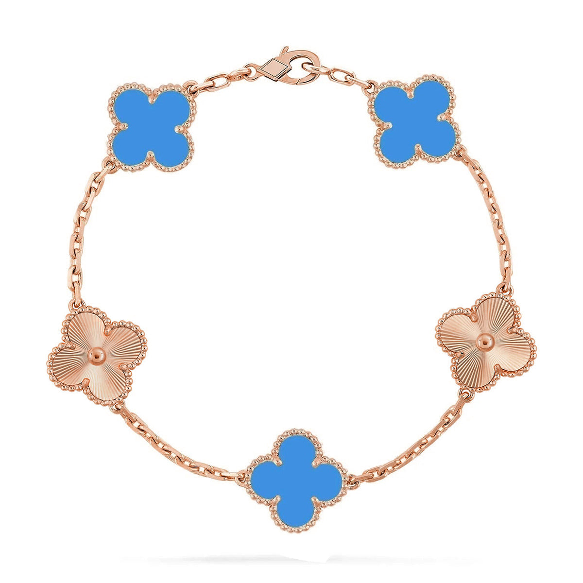 [LunaMar]LUCKY CLOVER 5-MOTIF BRACELET - BLUE AGATE COLLECTION