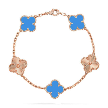 [LunaMar]LUCKY CLOVER 5-MOTIF BRACELET - BLUE AGATE COLLECTION