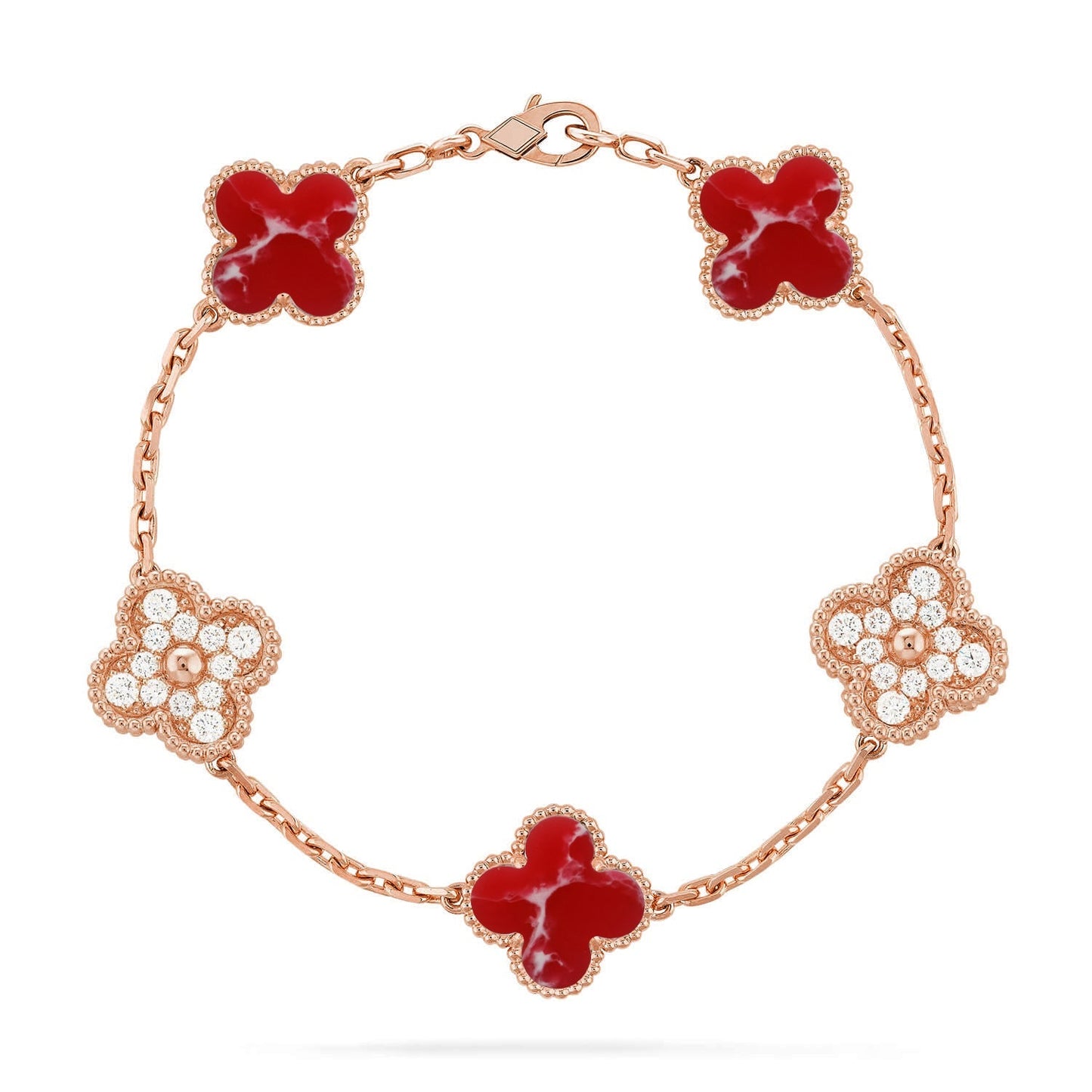 [LunaMar]LUCKY CLOVER 5-MOTIF BRACELET - RED LARIMAR COLLECTION