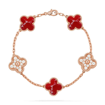 [LunaMar]LUCKY CLOVER 5-MOTIF BRACELET - RED LARIMAR COLLECTION