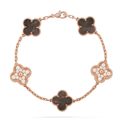 [LunaMar]LUCKY CLOVER 5-MOTIF BRACELET - GREY MOTHER-OF-PEARL COLLECTION