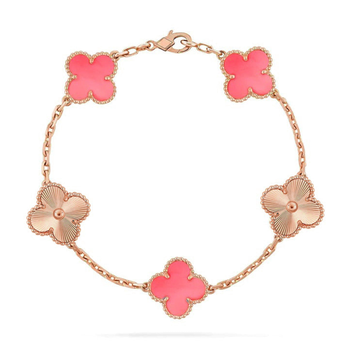 [LunaMar]LUCKY CLOVER 5-MOTIF BRACELET - PINK MOTHER-OF-PEARL COLLECTION