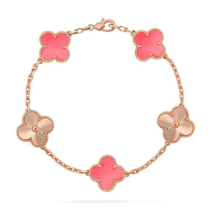 [LunaMar]LUCKY CLOVER 5-MOTIF BRACELET - PINK MOTHER-OF-PEARL COLLECTION
