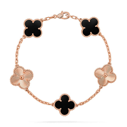 [LunaMar]LUCKY CLOVER 5-MOTIF BRACELET - BLACK OXNY COLLECTION
