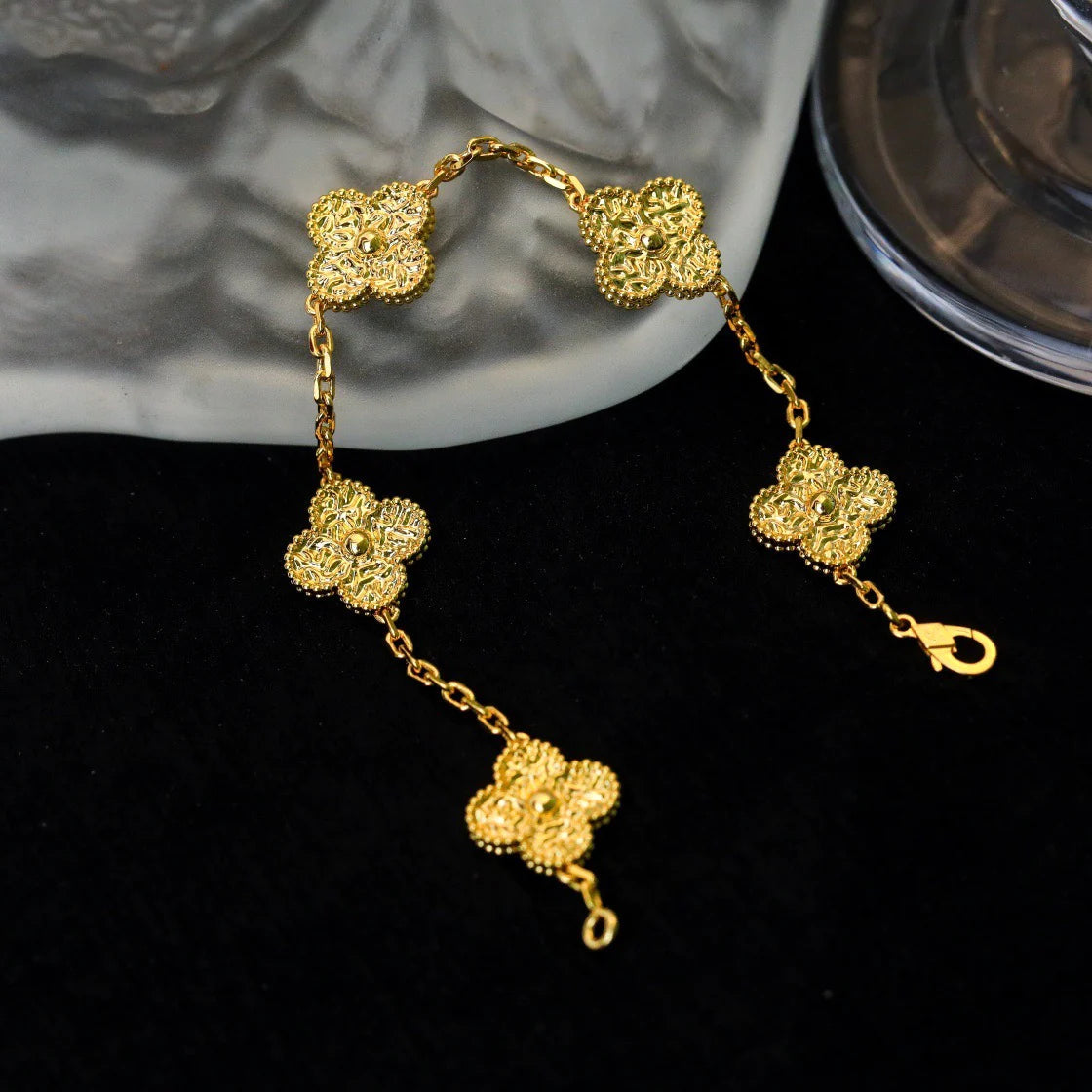 [LunaMar]LUCKY CLOVER 5-MOTIF BRACELET - BRONZING
