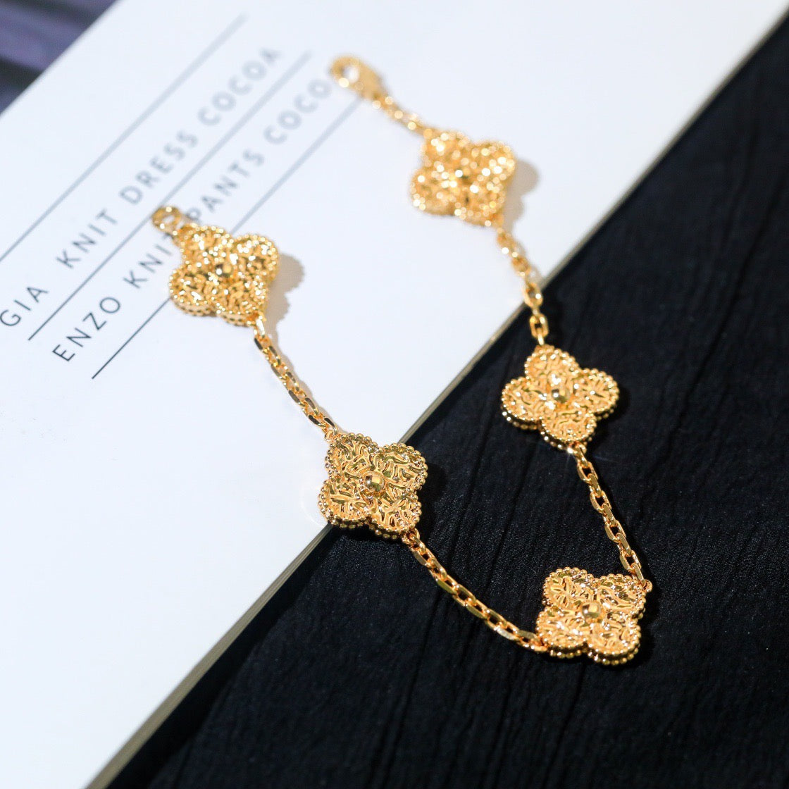 [LunaMar]LUCKY CLOVER 5-MOTIF BRACELET - BRONZING