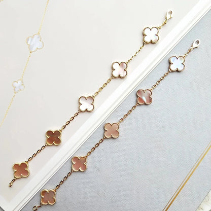 [LunaMar]LUCKY CLOVER 5-MOTIF BRACELET - PINK MOTHER-OF-PEARL COLLECTION
