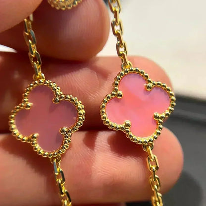 [LunaMar]LUCKY CLOVER 5-MOTIF BRACELET - PINK MOTHER-OF-PEARL COLLECTION
