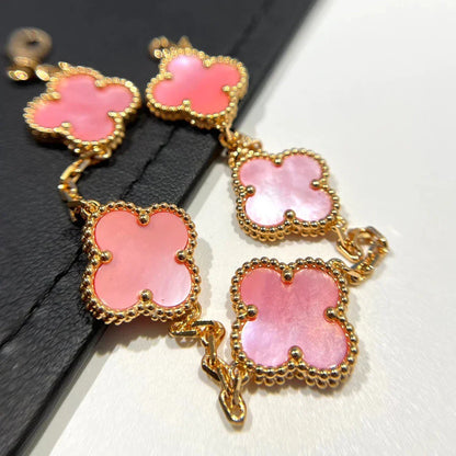 [LunaMar]LUCKY CLOVER 5-MOTIF BRACELET - PINK MOTHER-OF-PEARL COLLECTION