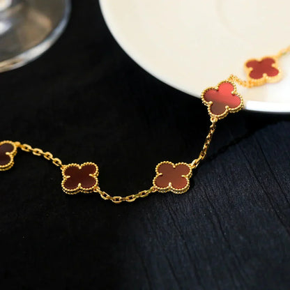 [LunaMar]LUCKY CLOVER 5-MOTIF BRACELET - RED CARNELIAN COLLECTION
