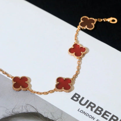 [LunaMar]LUCKY CLOVER 5-MOTIF BRACELET - RED CARNELIAN COLLECTION