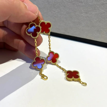 [LunaMar]LUCKY CLOVER 5-MOTIF BRACELET - RED CARNELIAN COLLECTION