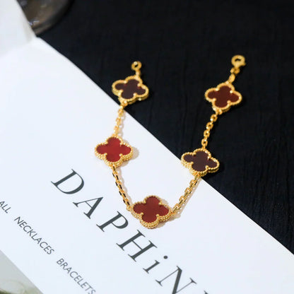 [LunaMar]LUCKY CLOVER 5-MOTIF BRACELET - RED CARNELIAN COLLECTION