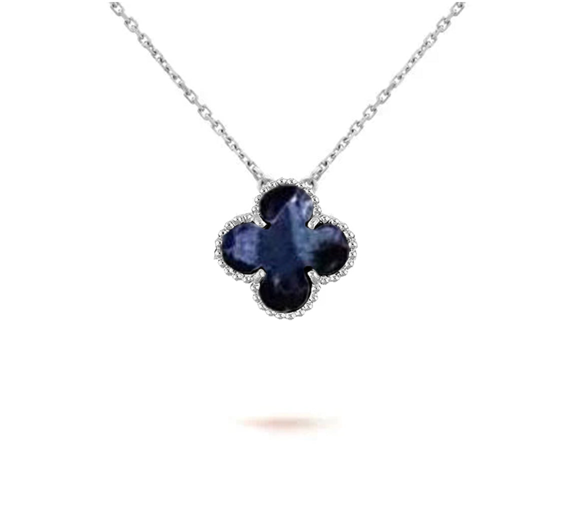 [LunaMar]15MM CLOVER FLOWER PENDANT NECKLACE WHITE GOLD COLLECTION
