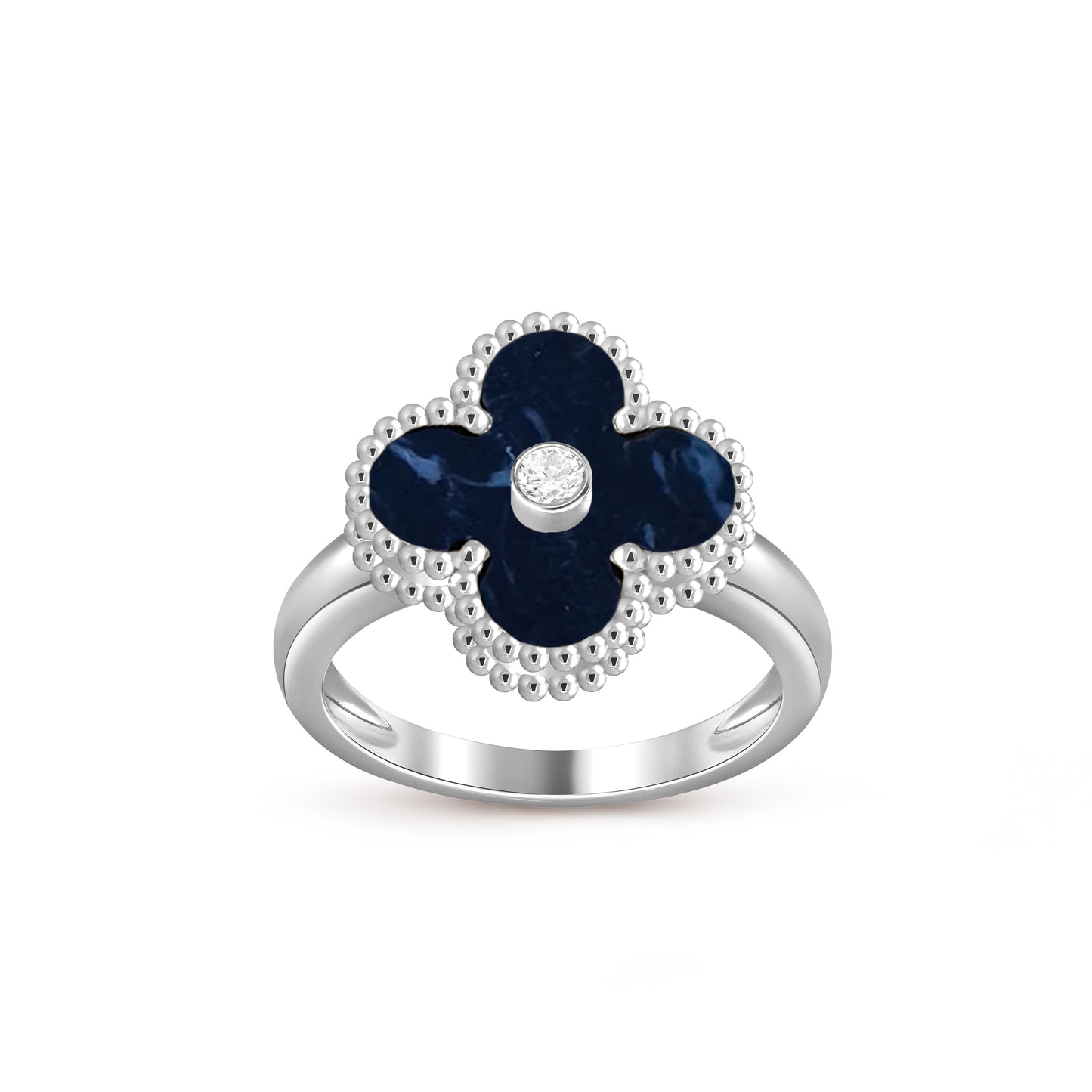 [LunaMar]LUCKY CLOVER DIAMOND-ACCENT WHITE GOLD RING COLLECTION