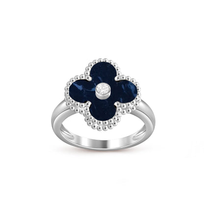 [LunaMar]LUCKY CLOVER DIAMOND-ACCENT WHITE GOLD RING COLLECTION