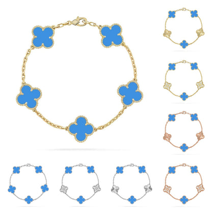 [LunaMar]LUCKY CLOVER 5-MOTIF BRACELET - BLUE AGATE COLLECTION