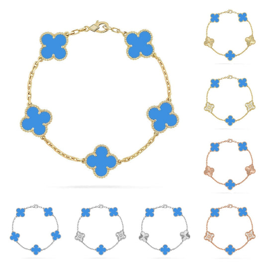 [LunaMar]LUCKY CLOVER 5-MOTIF BRACELET - BLUE AGATE COLLECTION