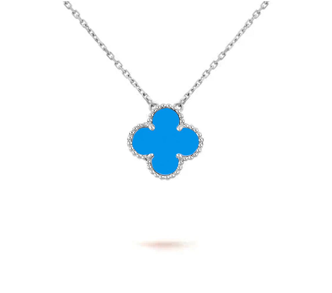 [LunaMar]15MM CLOVER FLOWER PENDANT NECKLACE WHITE GOLD COLLECTION