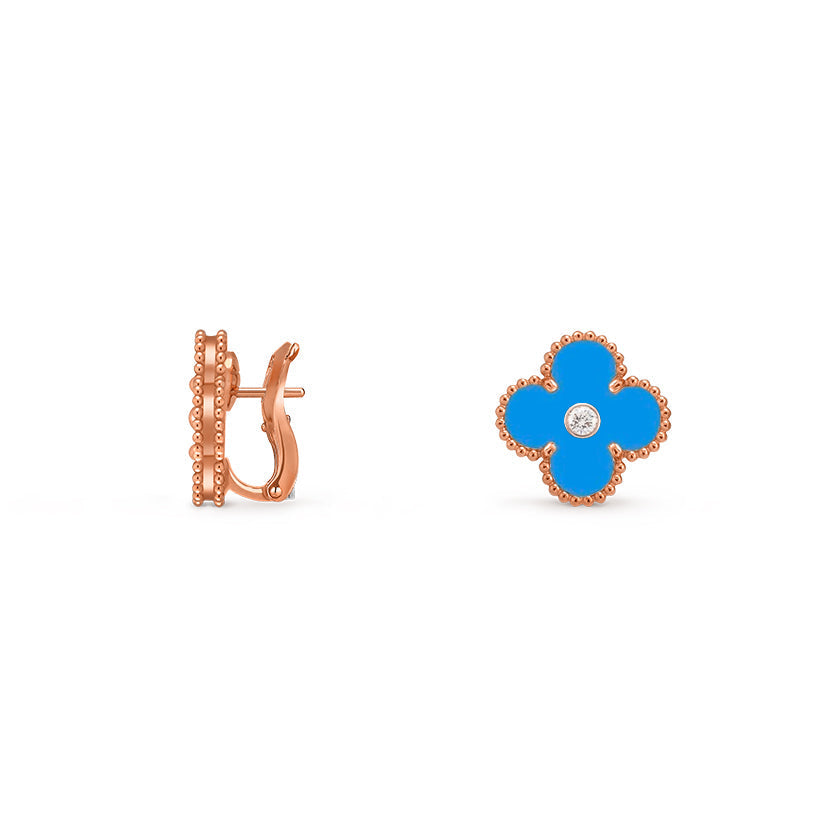 [LunaMar]15MM CLOVER FLOWER STUD EARRINGS DIAMOND-ROSE GOLD COLLECTION