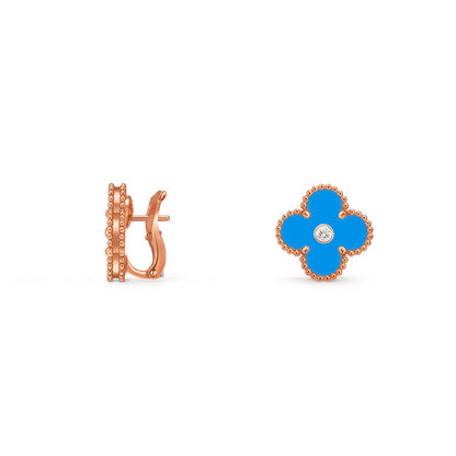 [LunaMar]15MM CLOVER FLOWER STUD EARRINGS DIAMOND-ROSE GOLD COLLECTION
