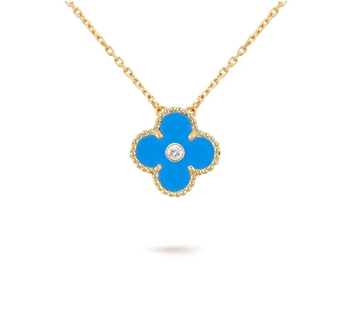 [LunaMar]15MM CLOVER FLOWER DIAMOND PENDANT NECKLACE COLLECTION